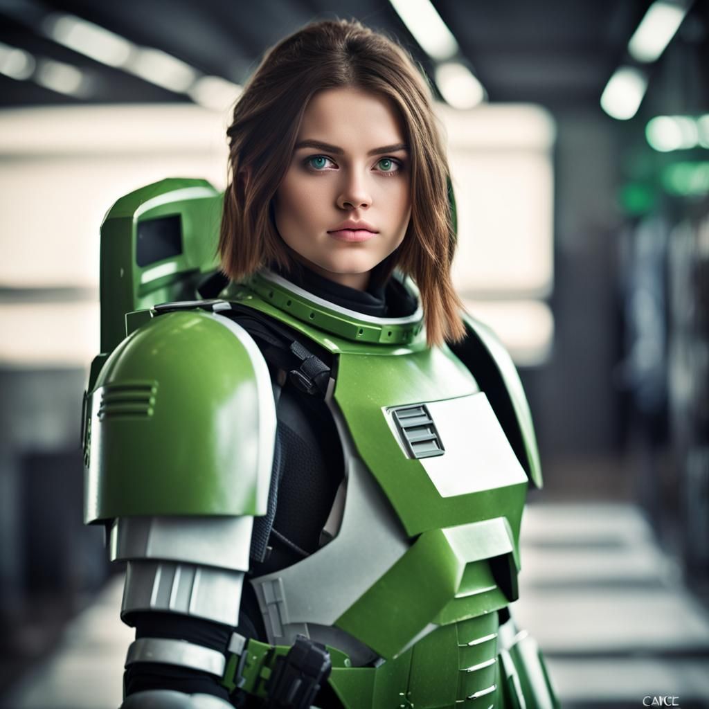 Beautiful Woman in Stormtrooper Armor, Hyperdetailed Photogr...
