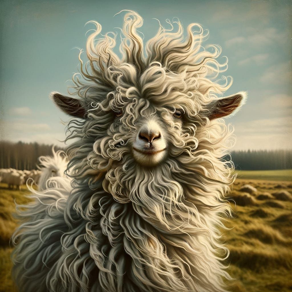 Ultra-Realistic Fluffy Goat with Wild Curly Hair