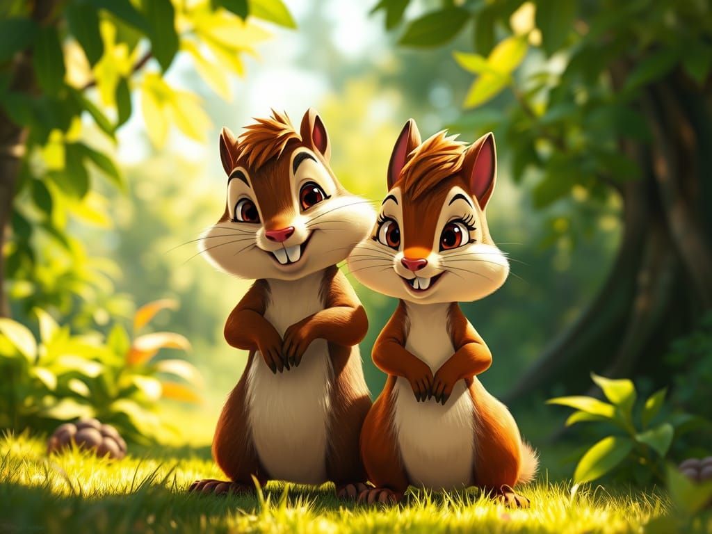 Chip and Dale in Disney Style Forest