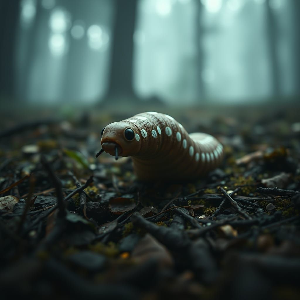 Polka Dot Worm in Atmospheric Forest Scene