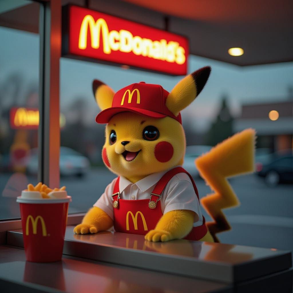 Pikachu Works McDonald's Drive-Thru in Cinematic Film Still