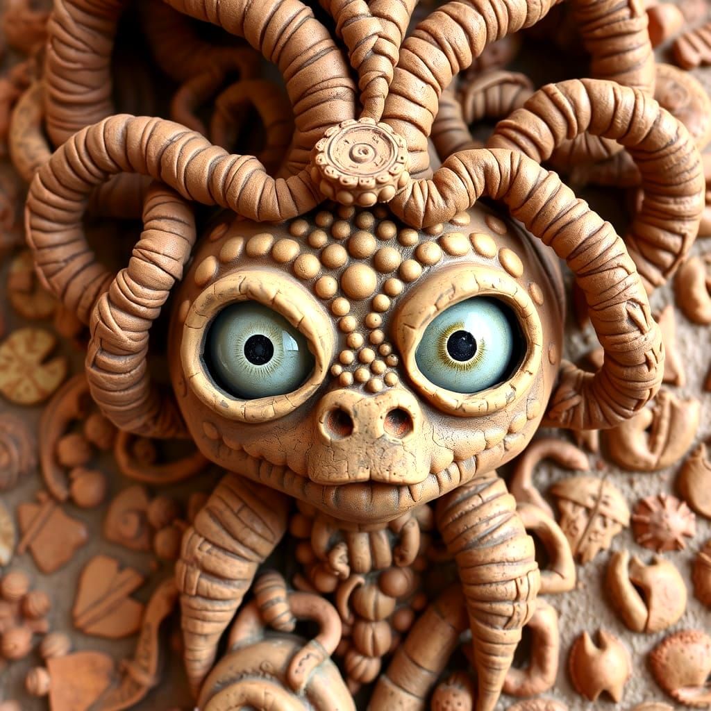 Intricate Claymation Creature with Earth Tone Mosaic