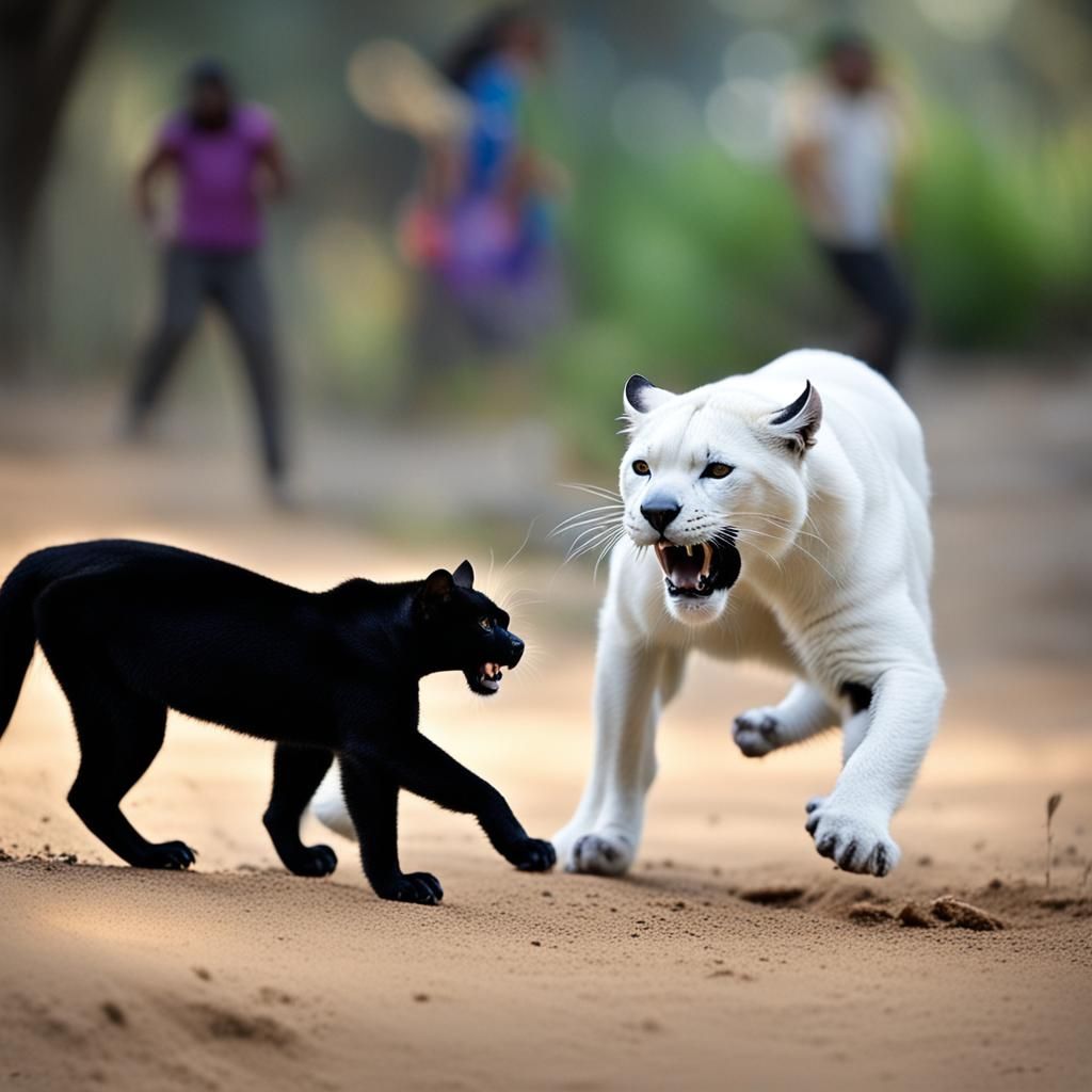 White Panther Playing with Black Panther