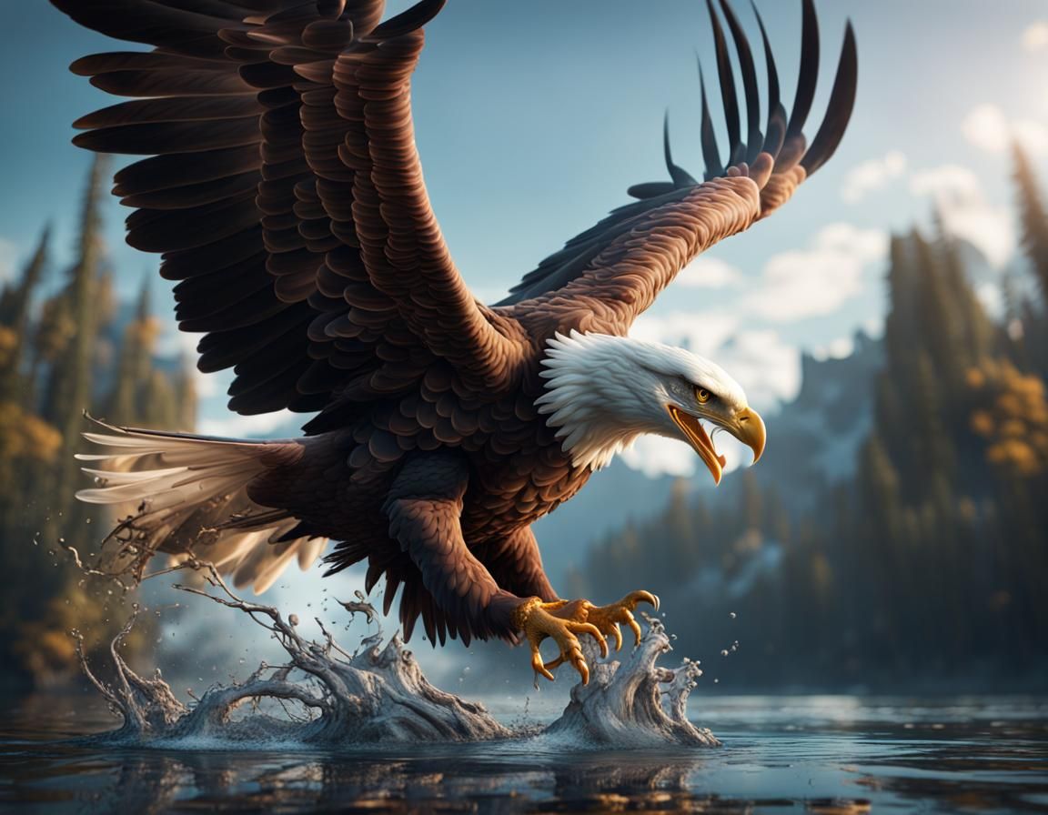 An Eagle about to dive in water to catch its prey.