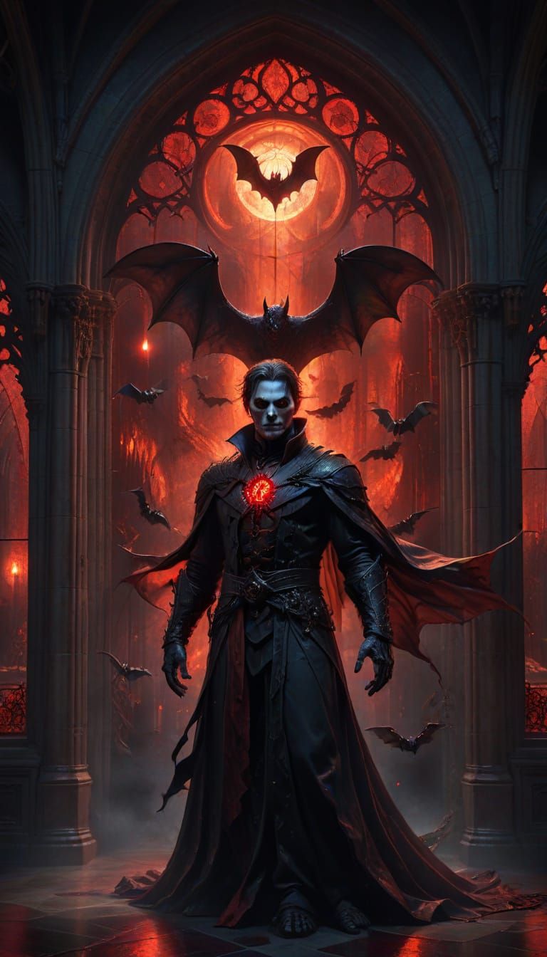 Vampire Emerges from Crimson Mist, Oil Painting