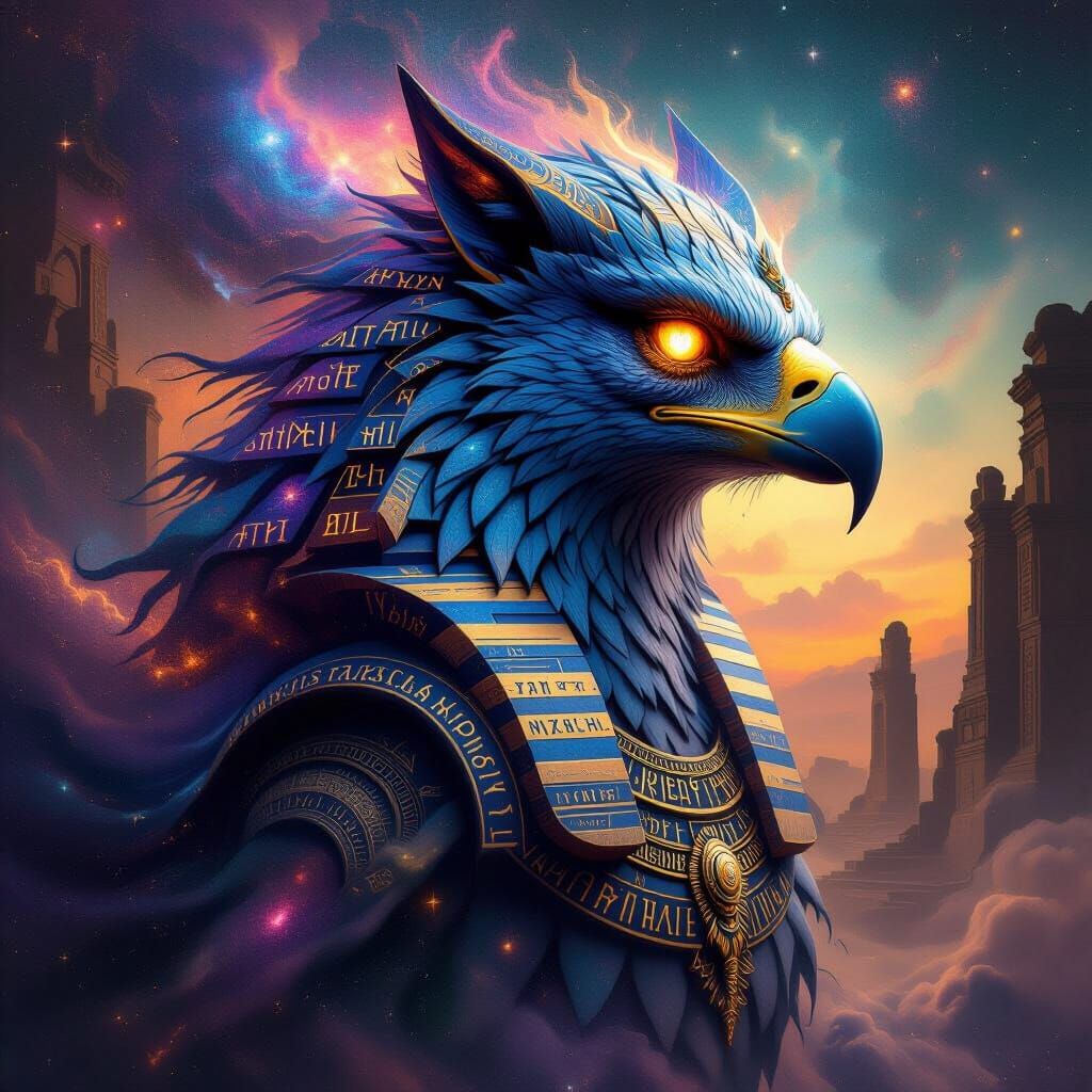 Cosmic Griffin of Swirling Dust and Runes