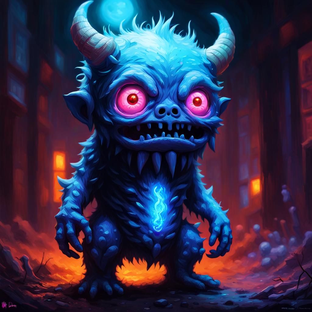 Glowing Chibi Monster in Black Light Art