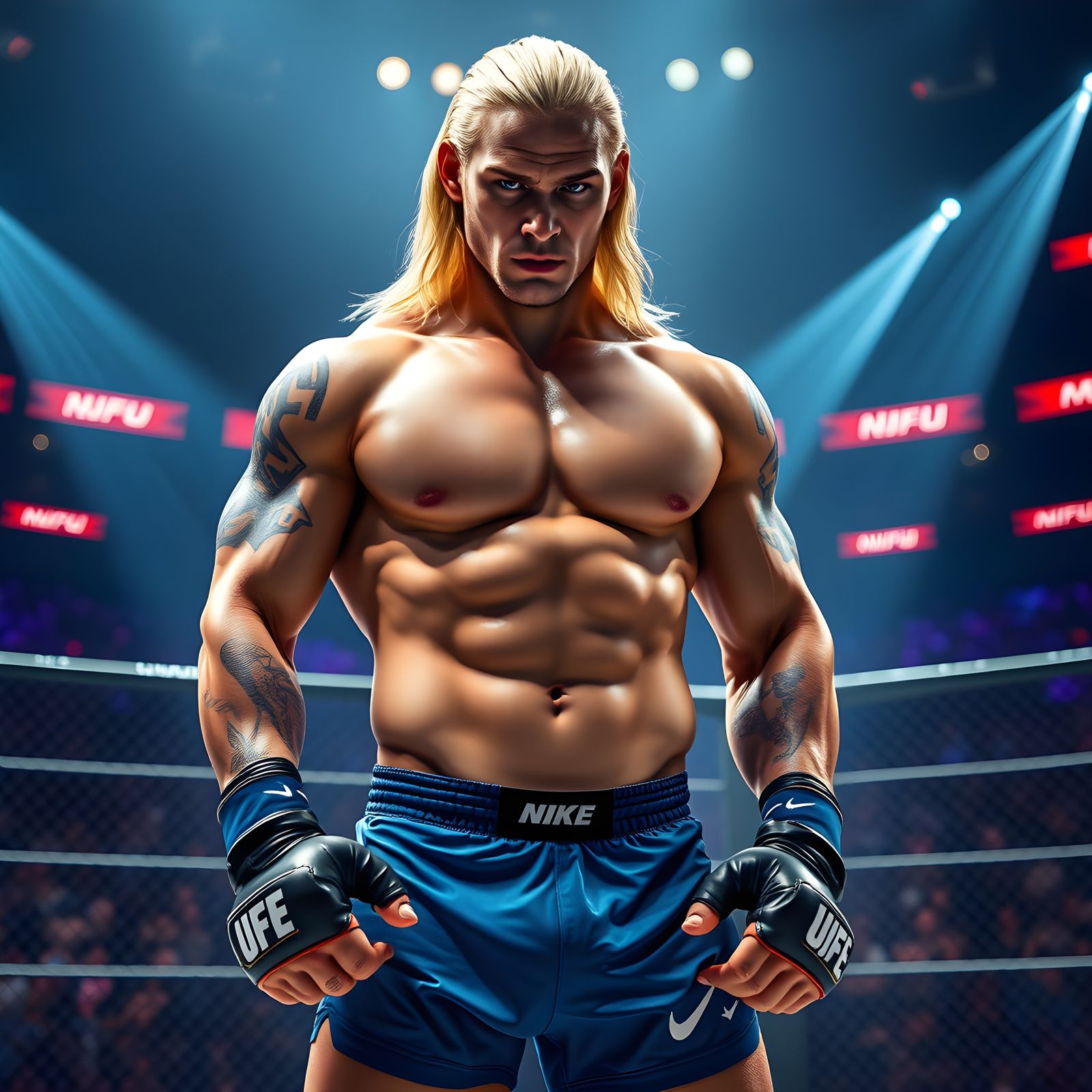Determined MMA Fighter in Octagon, Realistic Cinematic Style