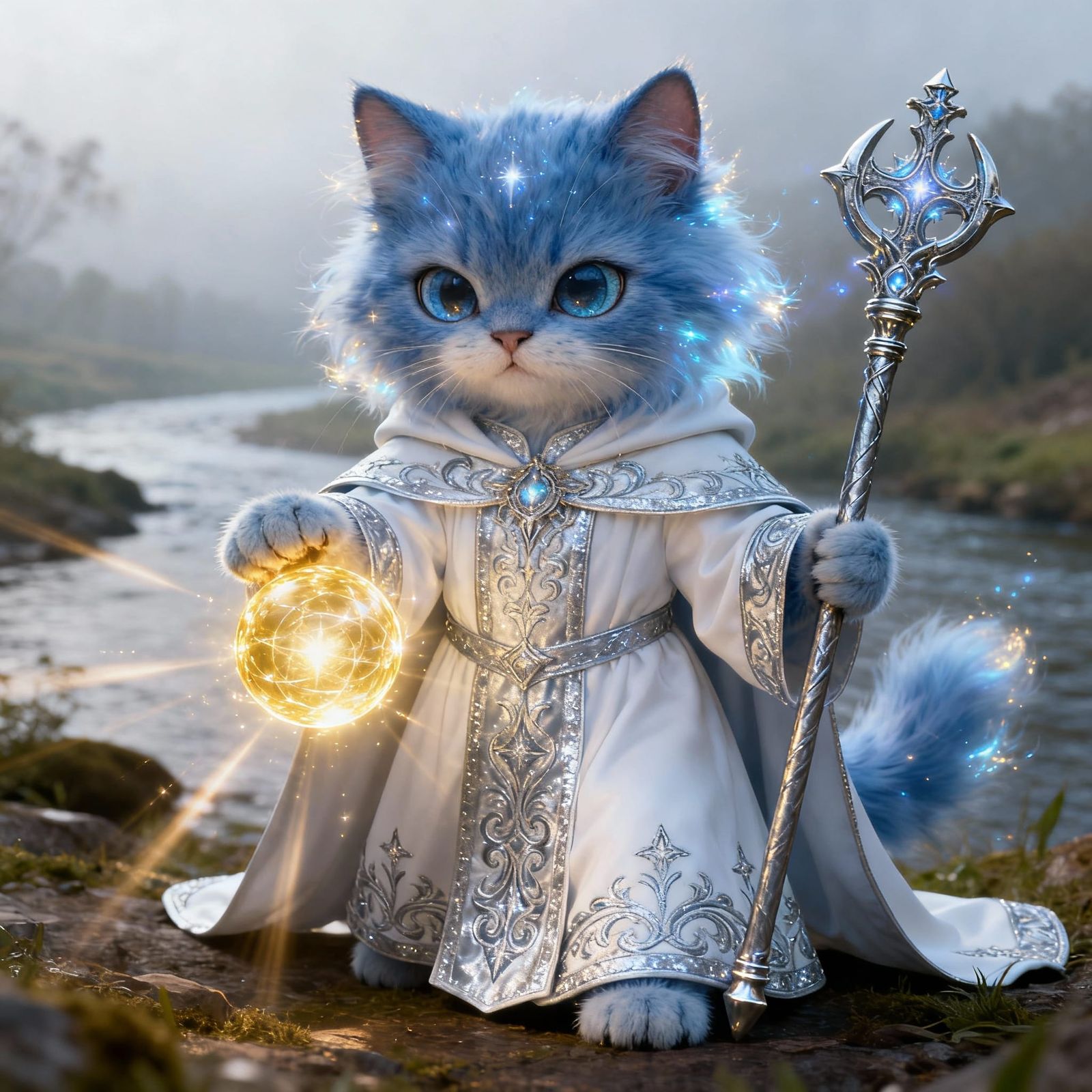 Kitten Cleric Channels Healing Magic in 3D Render
