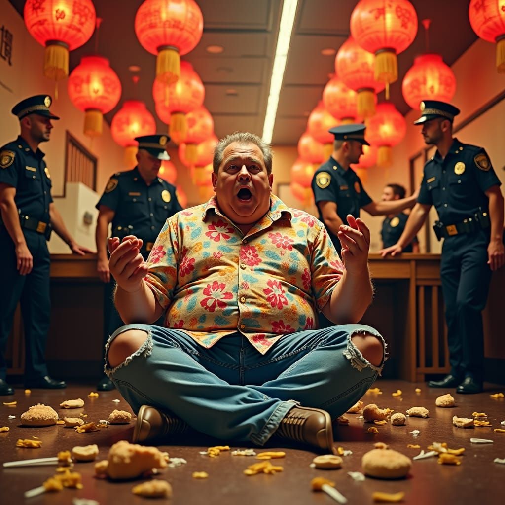 Australian Man's Arrest in Dreamlike Digital Painting