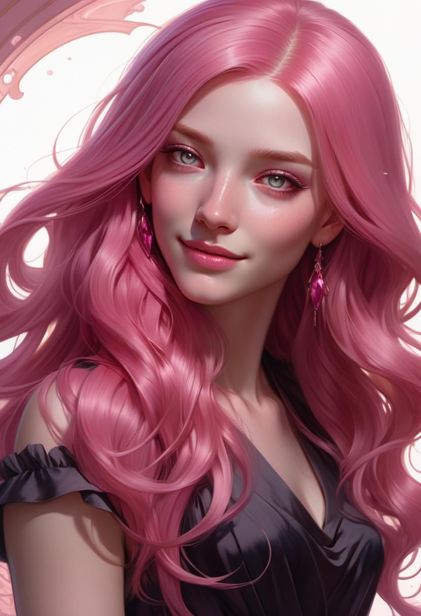 Beautiful Woman with Pink Hair: Hyperrealistic Portrait