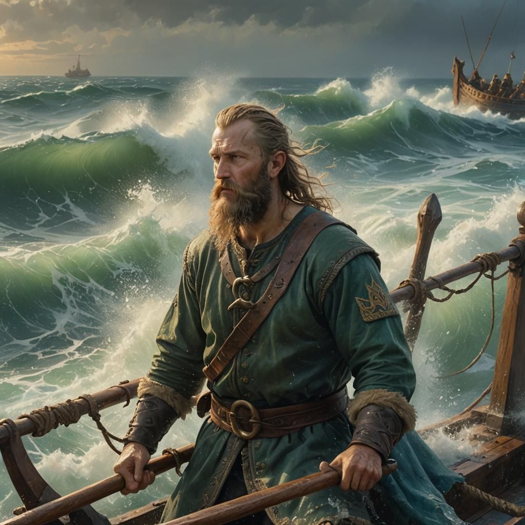 Viking Longboat Captain in Aivazovsky Style