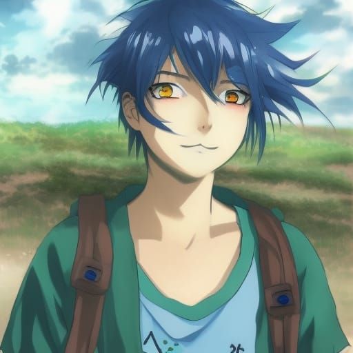 Anime Boy in Post-Apocalyptic City, Watercolor Art