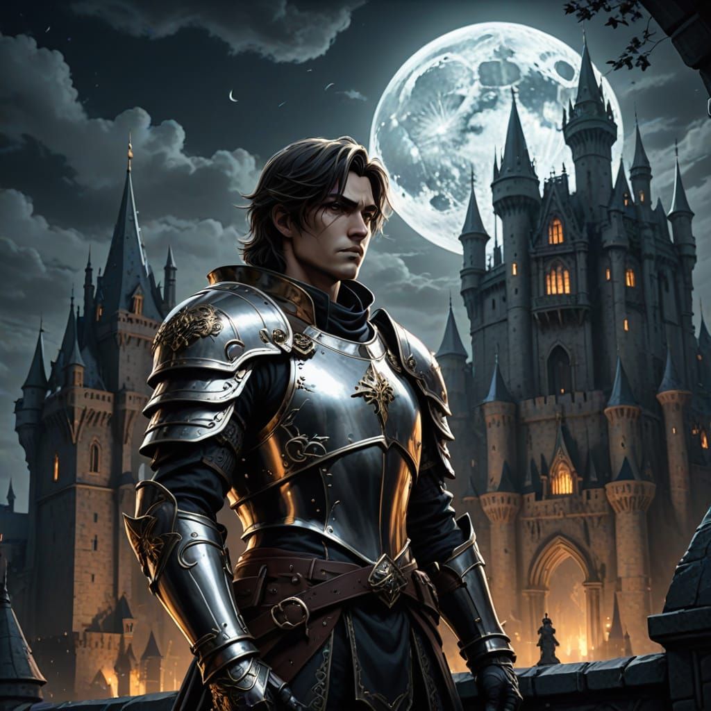 Paladin in Gothic Castle at Full Moon