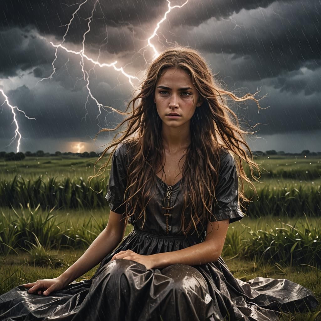 Girl in Storm: Dramatic Matte Painting