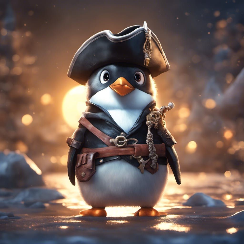 Cute Pirate Penguin in Photorealistic Style