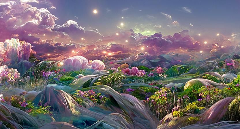 Pastel Alien Landscape with Luminous Stars