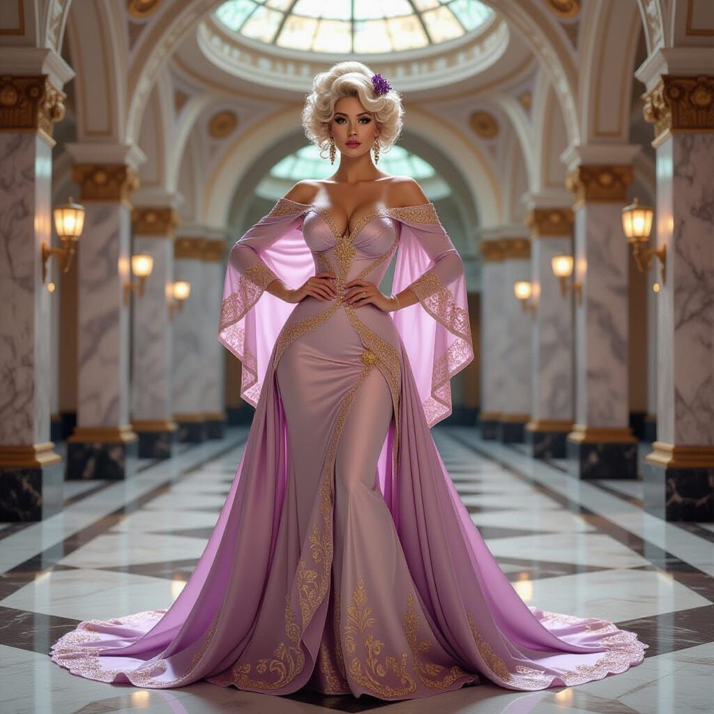 Curvy Queen in Gown in an Art Nouveau Style