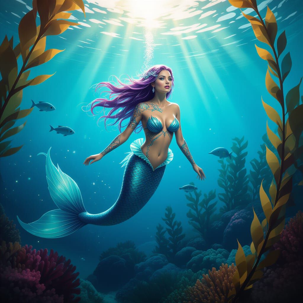 Sparkling Mermaid with Sea Dragon Skin in Dramatic Light