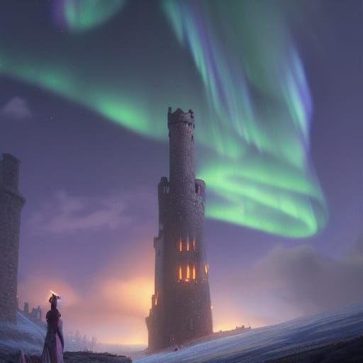 Northern Lights Over Scotland Castle: Fantasy Art