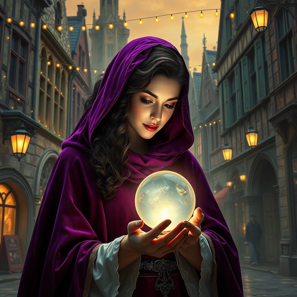 Mystical Fortune-Teller in Medieval Town Square