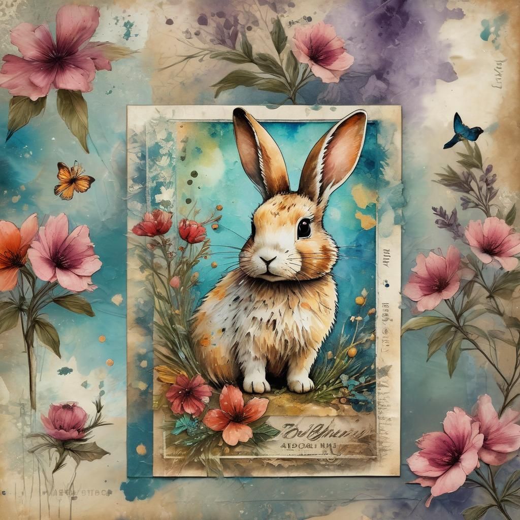 Vintage-Style Postcard with Whimsical Winter Scene