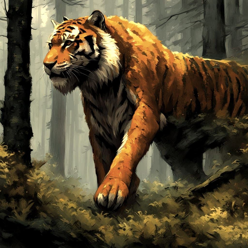 Prehistoric Saber-tooth Tiger in a Hyperdetailed, Photoreali...