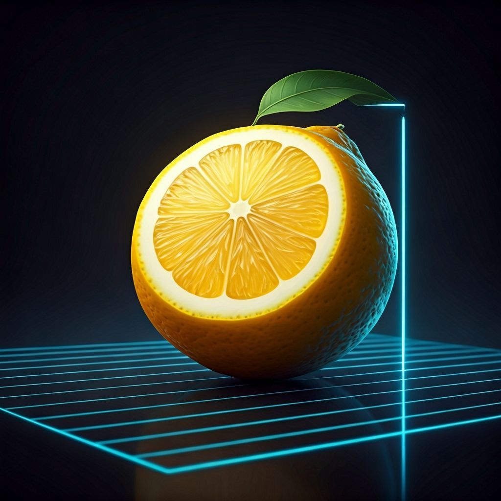 Dissected Lemon on Futuristic Grid in Digital Art Style