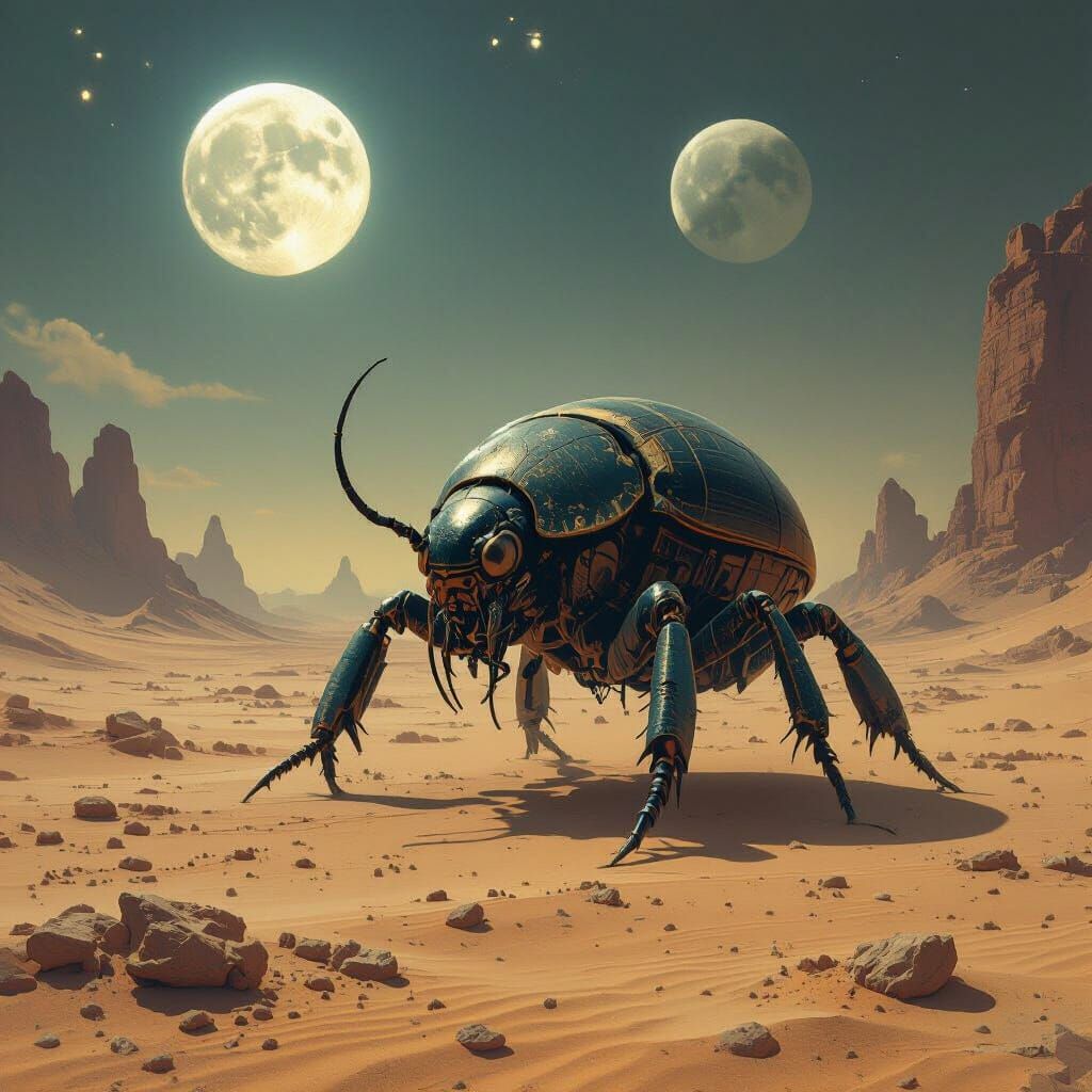 Biomechanical Scarab Beetle in Alien Desert