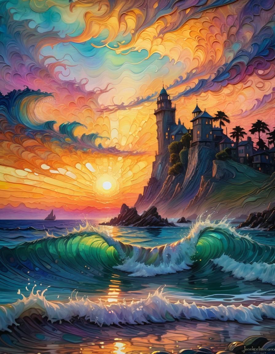 Fantasy Seascape: Sea Monster at Sunset