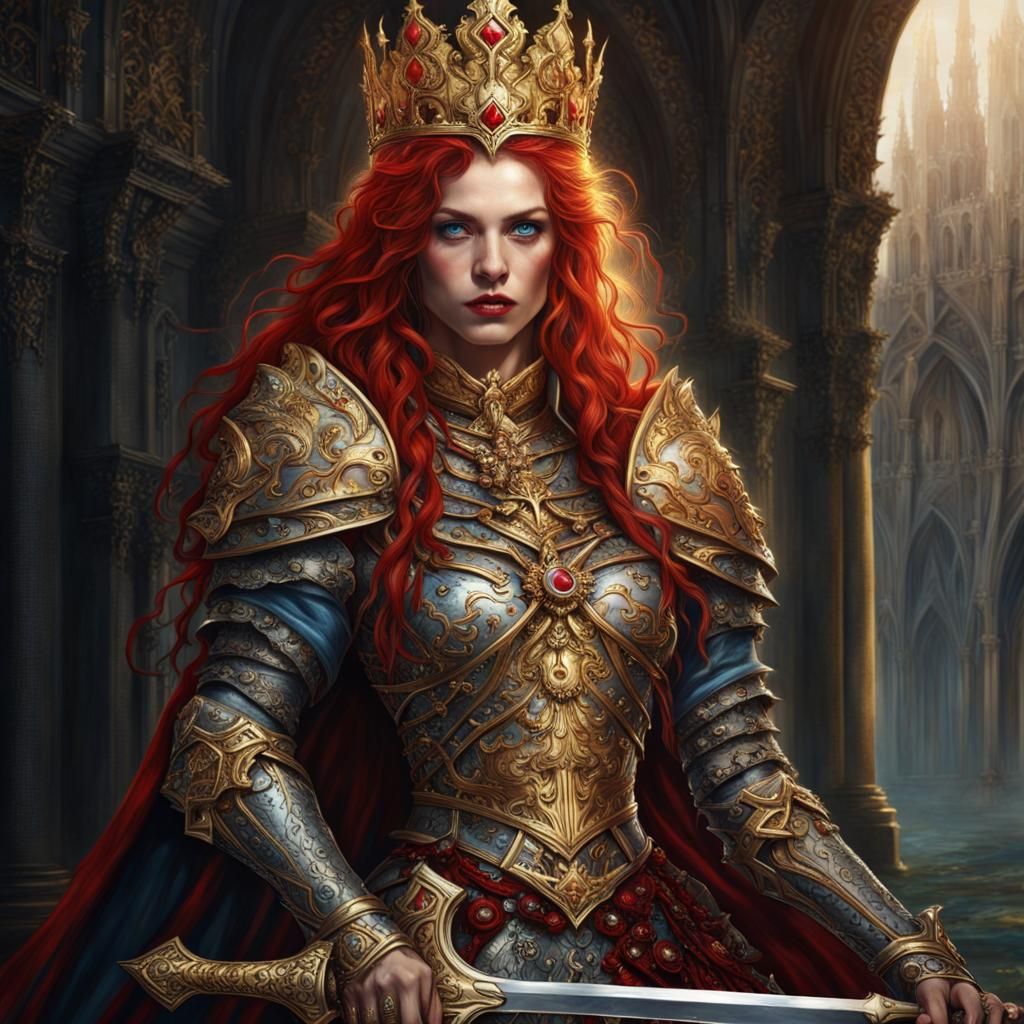 Gothic Warrior Queen in Sunlight, Gouache Style