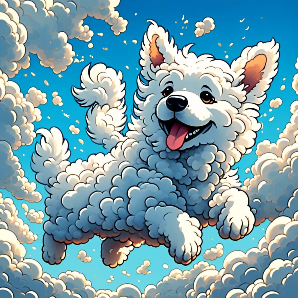 Cloud Dog in Ghibli Style Splash Art