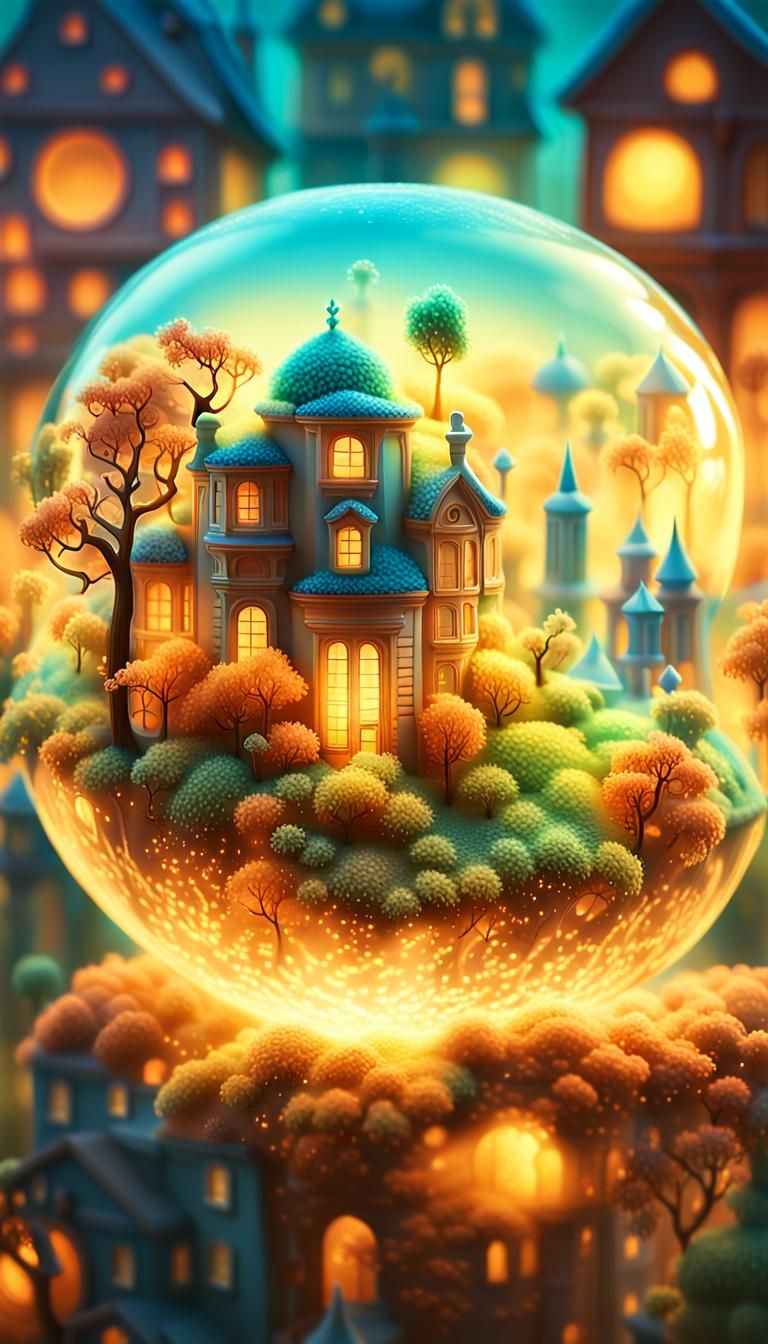 Orb Containing Tiny World: Surreal Digital Art