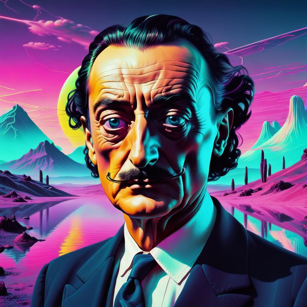 Surreal Dali Portrait in Vaporwave Landscape