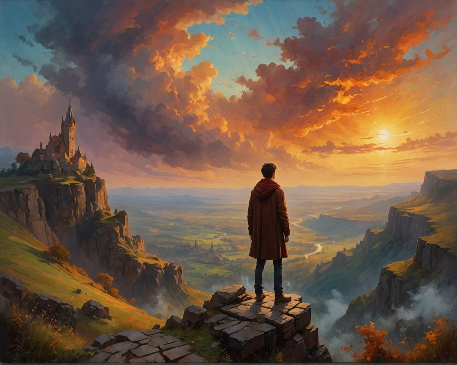 Young Man in Ethereal Magic Landscape, Impressionism