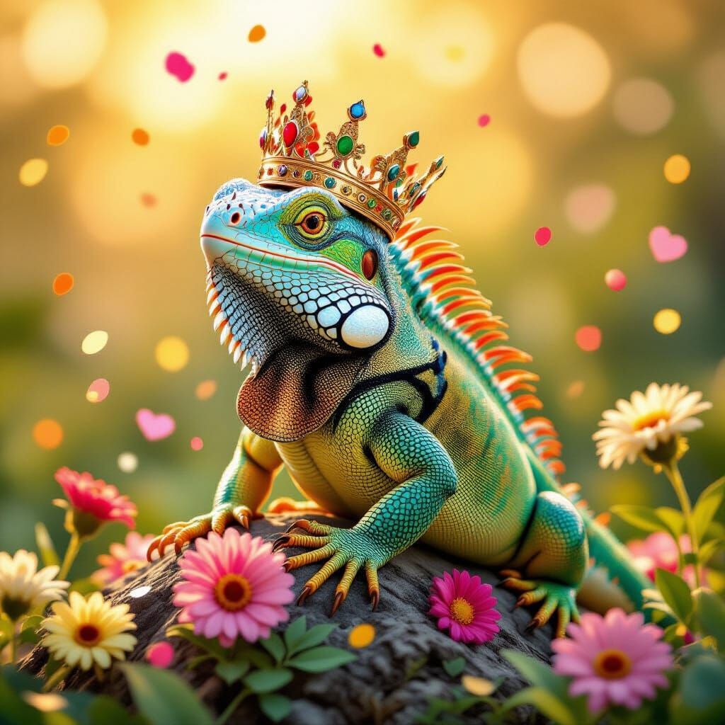Regal Iguana Crowned in Happiness