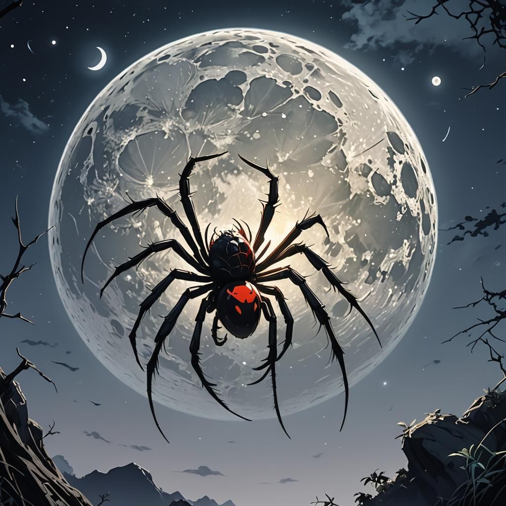 Spider and Moon in Anime Style