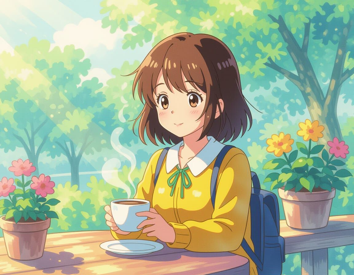 Dreamy Anime Character in Watercolor Style