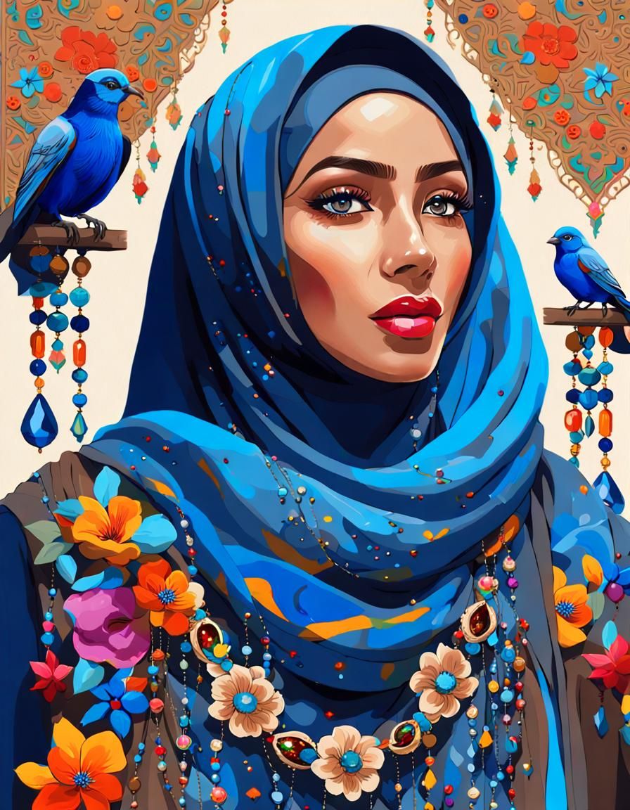 Striking Hijab Woman in Colorful Graffiti Art Style