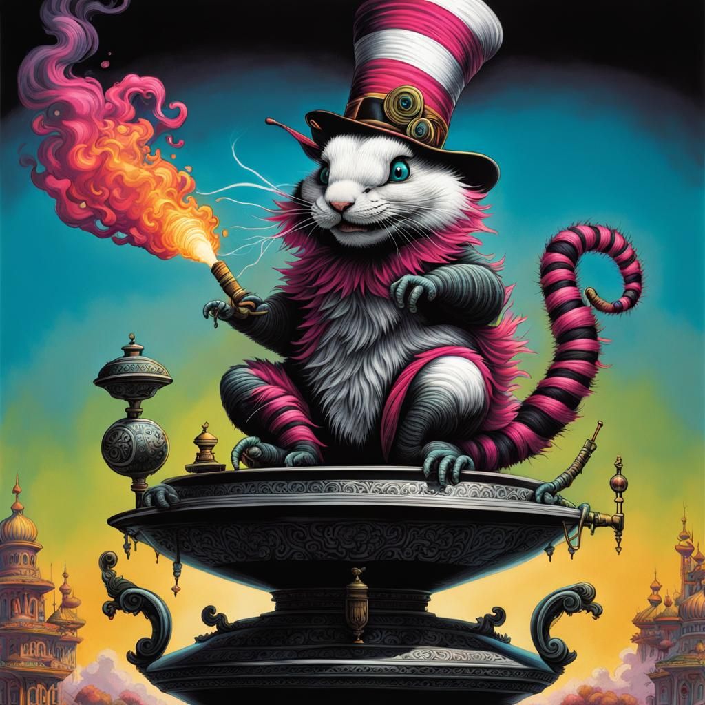 Hyperrealistic Caterpillar Smoking Hookah in Wonderland