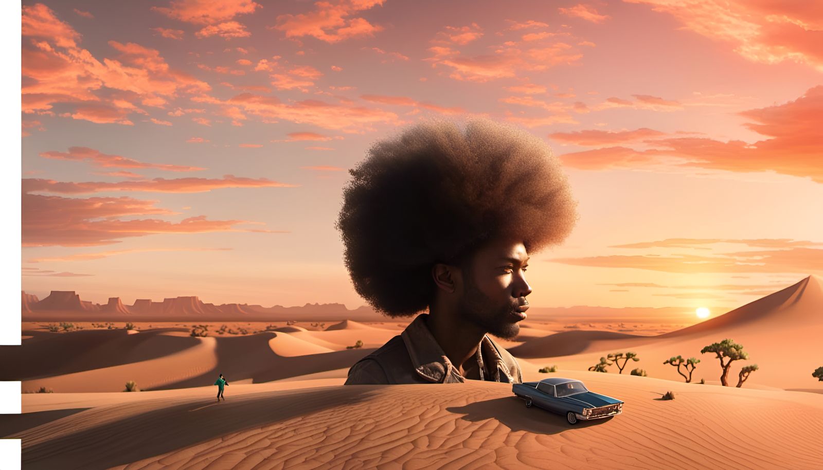 People Combing Desert at Alien Sunset