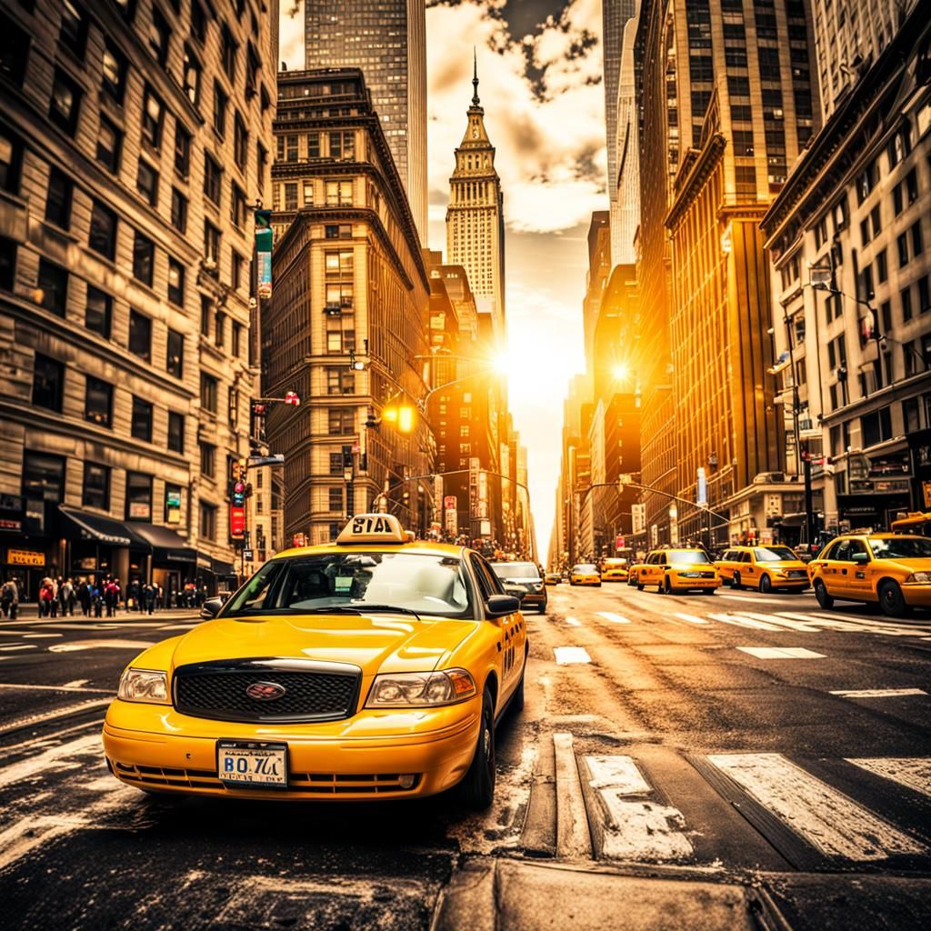Yellow Taxi Cab in Downtown New York City