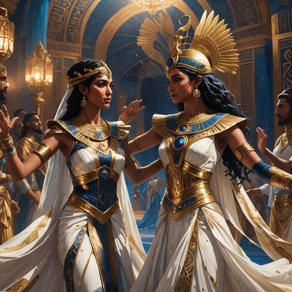 Isis and Ra Dance: Egyptian Deity Art