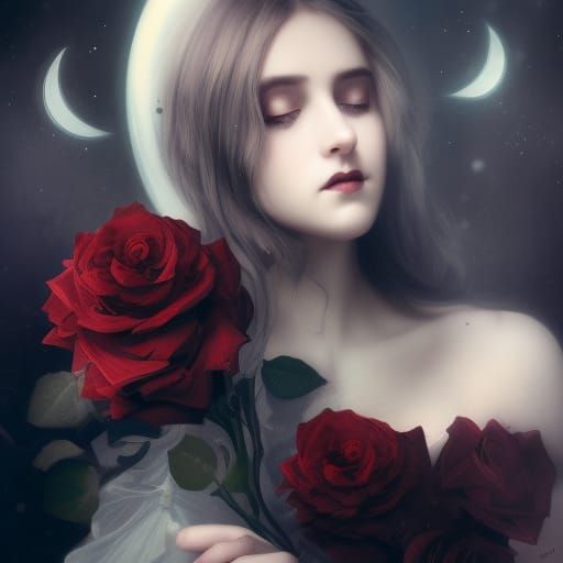 Eerie Victorian Woman Portrait with Roses