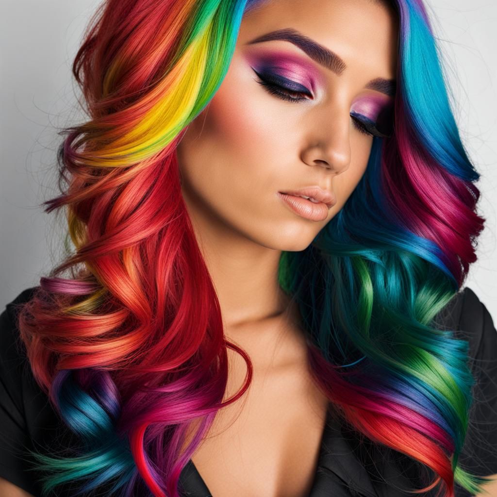 Woman with Rainbow Hair Portrait
