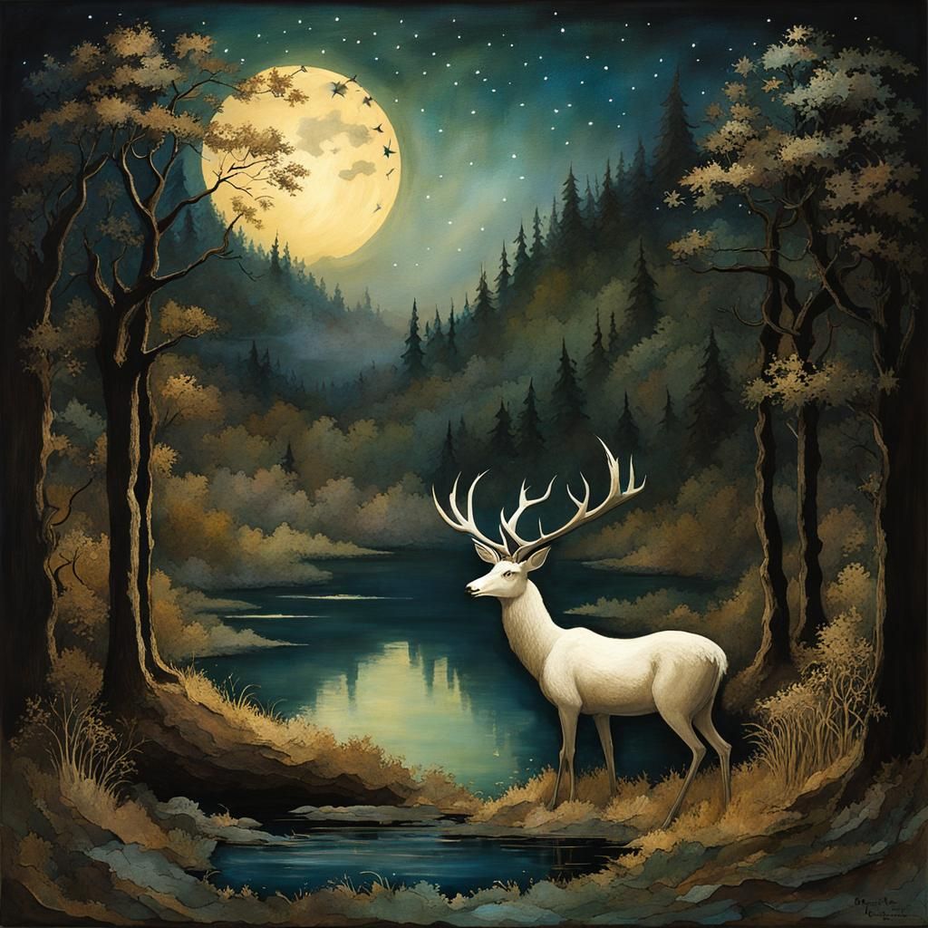 Great White Stag Sculpture by Starry Lake