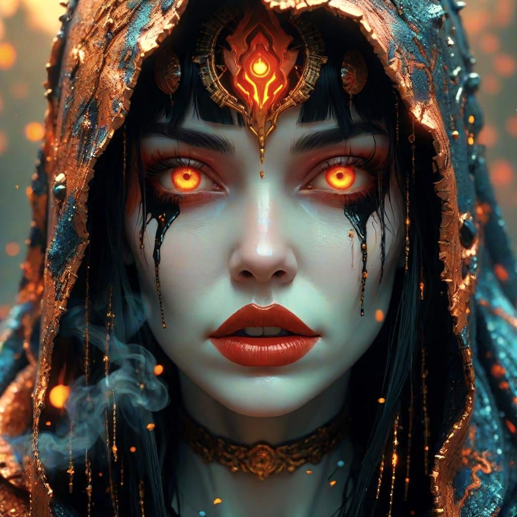 Demonic Goddess of Greed in Biopunk Illustration