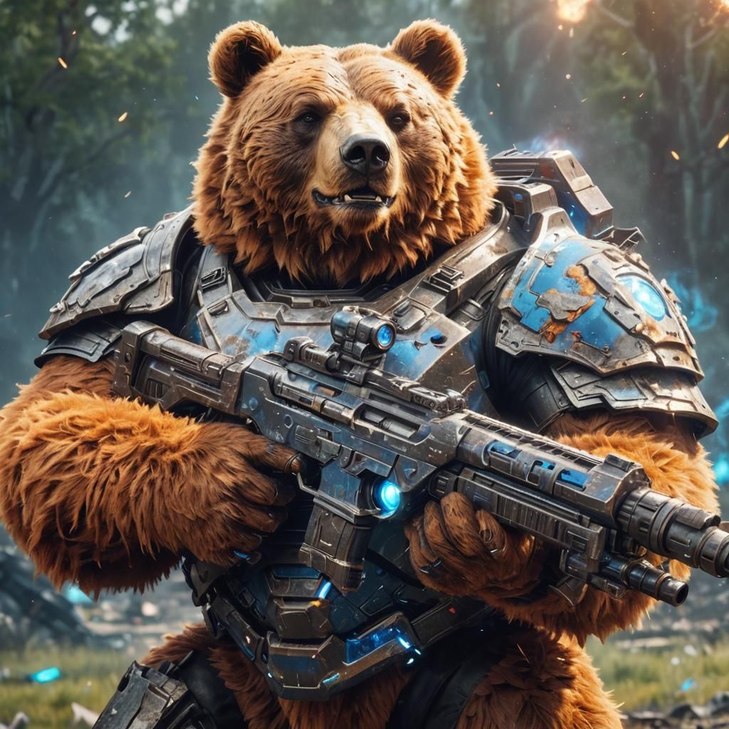Armored Bear in Battlefield with Plasma Rifle