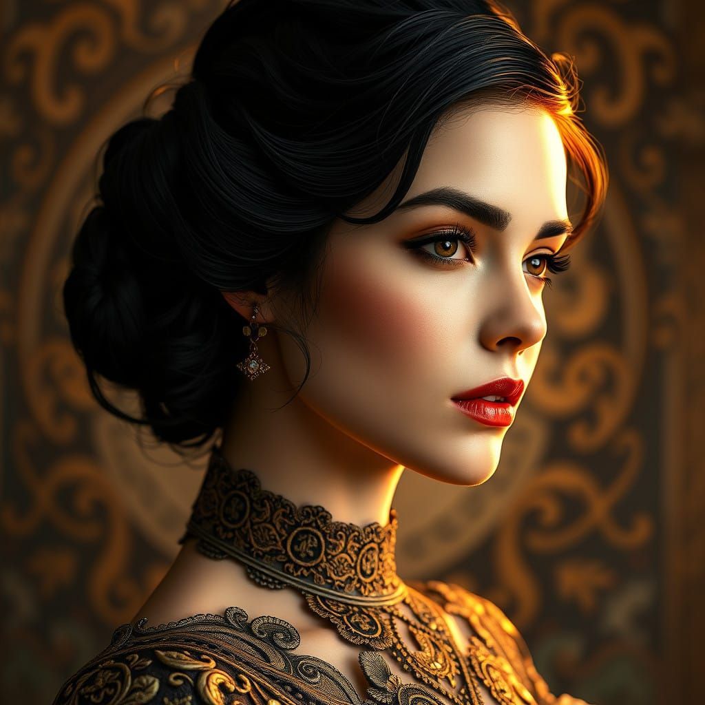 Mystical Maven, Radiant in Ornate Attire, under Cinematic Li...