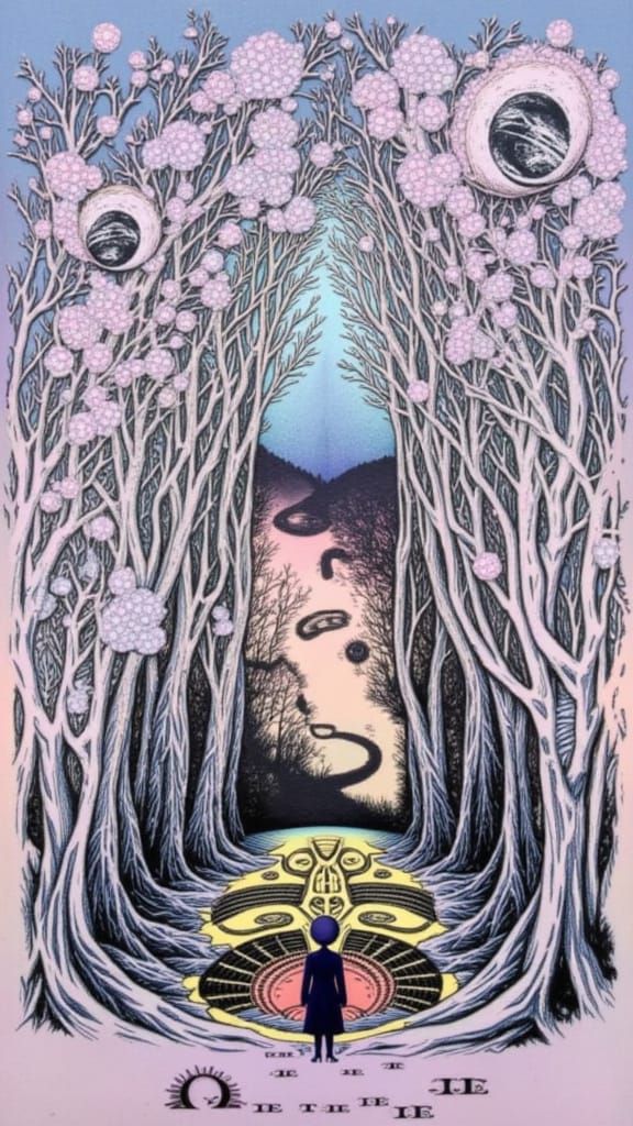 Existential Contemplation at Forest Crossroads in Surreal Oi...